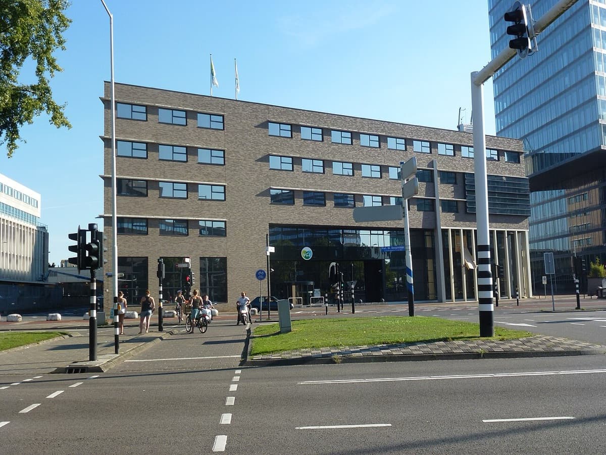 The brick facade building exterior of Design Academy Eindhoven in an urban setting with modern architecture.
