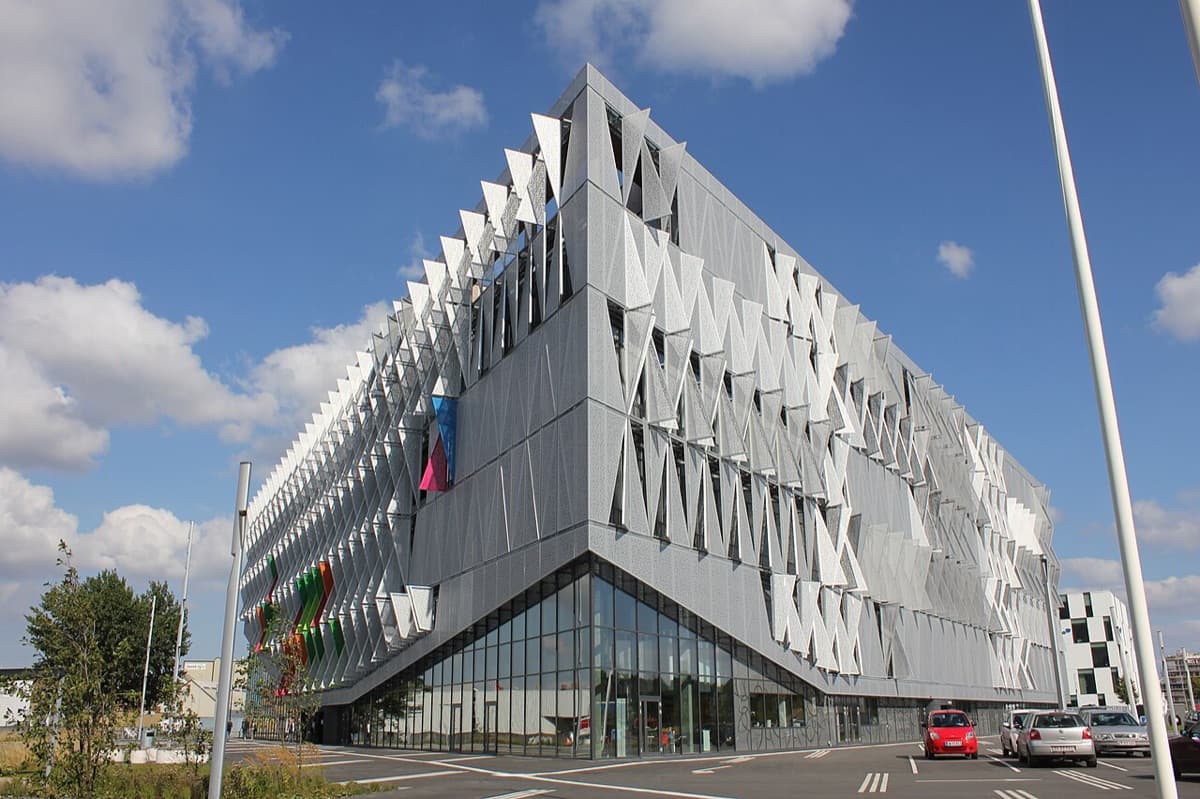 Campus Kolding of University of Southern Denmark, striking modern triangular building designed by Henning Larsen.